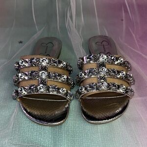 Jessica Simpson Silver and Tan Crystal Sandals